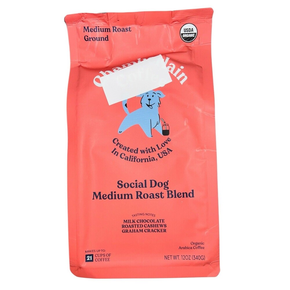 Chamberlain Coffee Social Dog Medium Roast Ground 12oz Bag Organic Arabica